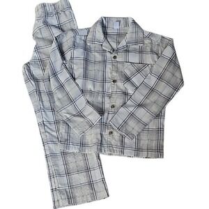 Old Navy Unisex Gray Cream Plaid 2 Piece Button Shirt and Pants Pajama Set